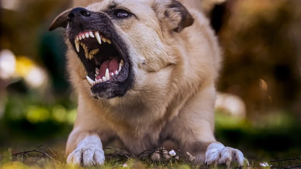 Aggressive dog showing its teeth and barking