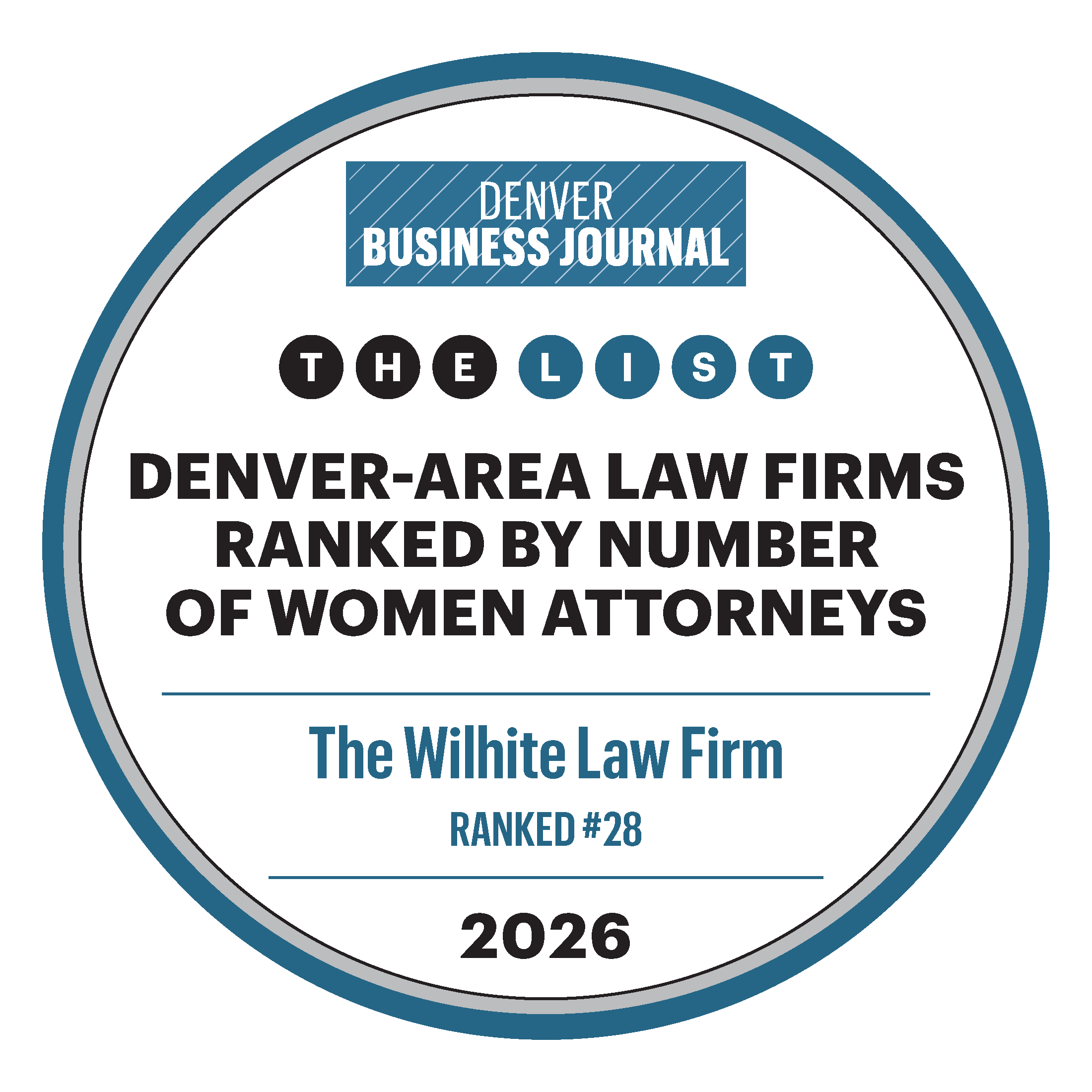 The Wilhite Law Firm was recognized for being one the Denver-Area Law Firms Ranked by Number of Women Attorneys in 2026 by the Denver Business Journal in 2026.